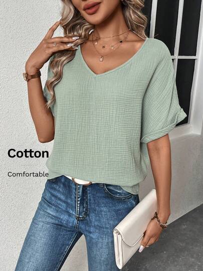 EMERY ROSE Women'S Batwing Sleeve Crinkle Blouse