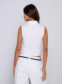 MUSERA 女士上衣 纽扣无袖背心 休闲秋季单身派对 春夏假日 - 白色 - 查看 2