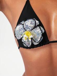 SHEIN Swim Top bikini da donna alla moda e sexy con collo alto, abbigliamento da spiaggia