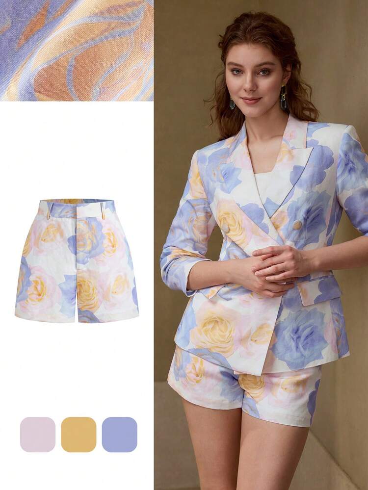 LINEN TAILORED FLORAL PRINT SHORTS