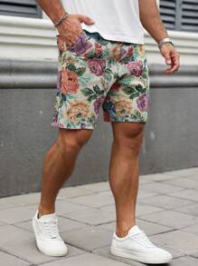 Manfinity Homme 男士提花短裤，夏季时尚 - 綠色 - 查看 1