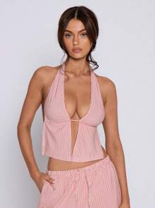 MUSERA Halterneck Tie Back Longline Bralette Striped Top Only Spring Summer Cute Vacation Fall - Multicolor - View 5