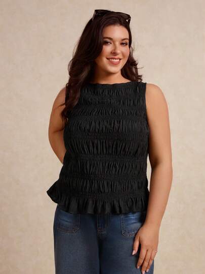 Elaquor Plus Size Casual Solid Color Y-Back Tank Top, Summer