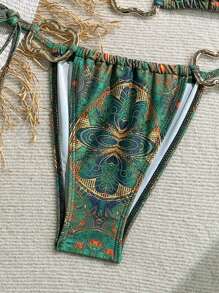 Soleia Women's Colorful Vintage Print Metal Decor Tie-Up Bikini Set, Resort Style