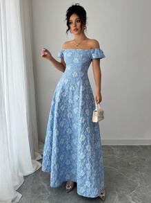 Elenzga Off-Shoulder Long Dress, Blue Color, Fashion & Suitable For Summer - Blue - View 6