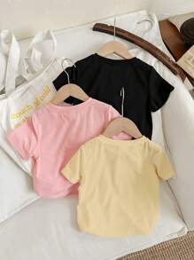 SHEIN Leap Crew Tween Girls Casual Minimalist Cute Cat Graphic Multi-Piece T-Shirt, Suitable For Summer - Multicolor - View 2