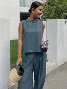 DAZY Sommer neue lose Vintage-Stil 2 Stücke Set für Frauen - Babyblau - Übersicht 4