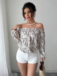 Selianne Áo trễ vai thường ngày cho nữ, tối giản và thời trang, phù hợp cho mùa hè - Đen và trắng - Xem 6