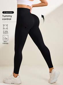 Seamluxe SHEIN Sport Women High Waisted Seamless Black Leggings - Black - View 1