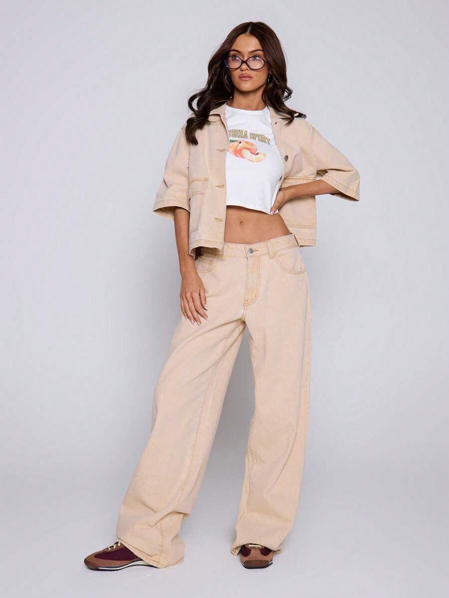 MUSERA 低腰直筒口袋牛仔裤，配腰带环，仅限春夏