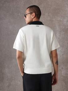 SUMWON Luxury Knitted Polo Sweater Short Sleeve Classic Contrast Collar Vintage Style Preppy Office Casual Business Golf Tennis Spring Summer Resort Wear