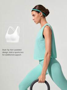 GLOWMODE Major Flex Relaxed Fit Tee Low Impact Yoga Pilates Studio Summer Quick Dry Moisture Wicking Gym - Green - View 5
