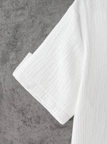 Camisa casual de manga corta y cuello liso de color blanco para hombres, con cierre de botones y punto de canalé, para uso cotidiano en primavera/verano