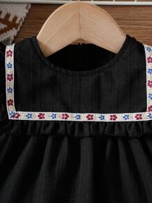 Set de 2 blusas con cuello redondo, manga abullonada, volante en el bajo, cinta floral e cremallera invisible, suaves y lindas, apropiadas para uso en casa y exterior, para niña bebé, nueva temporada de primavera/verano/otoño