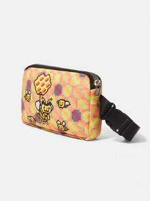 Nyan Cat X SHEIN 女士时尚腰包/胸包，卡通印花运动腰包，带可调节肩带，时尚字母腰包，方形腰包，适合运动、跑步、骑自行车、徒步旅行 - 彩色 - 查看 3