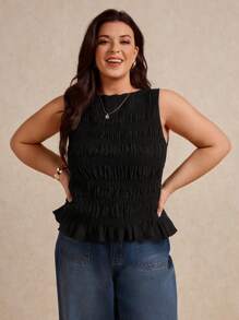 Elaquor Plus Size Casual Solid Color Y-Back Tank Top, Summer - Black - View 5