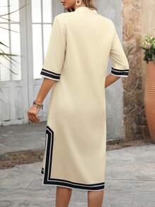 EMERY ROSE Vestido casual recto de manga corta con escote en V a rayas para vacaciones de mujeres