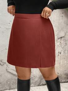 SHEIN LUNE Plus Size 1pc Textured Cord Fabric A-Line Skirt - Multicolor - View 4