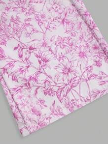 Girls Teen Ditsy Floral 2 Pieces Set: Ruffle Trim Cropped Knit Top & Floral Wide-Leg Pants, Elegant Princess-Style Outfit For Wedding Season, School, Campus, College - Multicolor - View 7