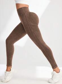 Seamluxe SHEIN Sport Women Solid Color High Waist Slim Fit Casual Sports Leggings