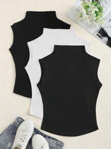 SHEIN EZwear CURVE 3件套加大码纯色V领吊带背心 - 彩色 - 查看 1