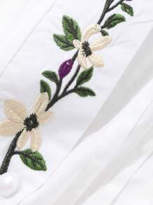 DAZY Women's Spring New Valentines Day Embroidered Floral Elegant Blouse - White - View 3