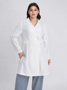 Scrubzie Plus Size Anti-Wrinkle, Moisture-Wicking Criss-Cross Wrap Women's /Lab Coat, White Coat - White - View 4