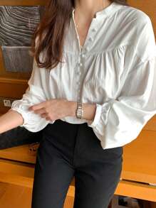 DAZY 半扣落肩衬衫，秋装长袖上衣