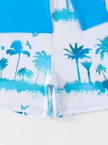 SHEIN Tween Boy Coconut Tree Print Swimwear Set, Holiday Beach - Multicolor - View 5