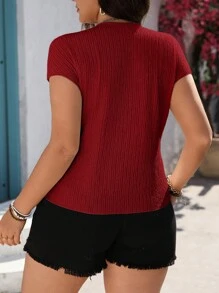 SHEIN Holidaya Bluză ocazională cu mânecă liliac cu decolteu în V, cu suprapunere în culori uni, de mărime mare