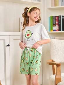 Pijamas de verano lindos con estampado de aguacate para niñas mayores, estilo Ins