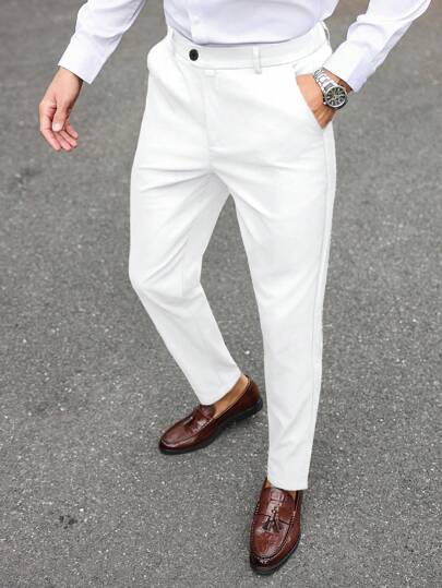 Manfinity Mode Enkla kostymbyxor för män, lämplig för pendling, fritid och affärsresor, lämplig för nyårshelger, present till pojkvän