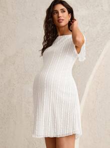 MaterniWear Vestido de maternidade com decote redondo e manga curta, para trabalho/escritório - Branco - Ver 7