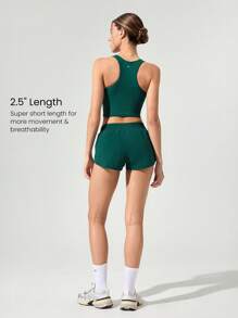 Shorts de running de tiro bajo VitalSwift de 2,5" con ropa interior incorporada, bolsillo con cremallera de malla, cordón reflectante, para ejercicio, gimnasio, verano, secado rápido, transpirables y anti-olor - Verde Oscuro - Ver 2