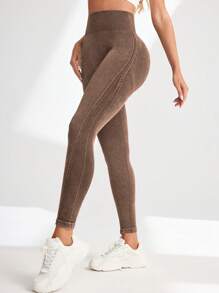 Seamluxe SHEIN Sport Women Solid Color High Waist Slim Fit Casual Sports Leggings