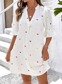 SHEIN Clasi Váy ngắn họa tiết trái tim cổ chữ V thanh lịch cho ngày lễ thường ngày mùa xuân/hè - Nhiều màu - Xem 4