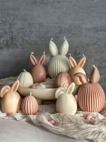 1pc Colorful Egg Shaped Silicone Mold - Rabbit Ears Candle, Wax, Plaster Decor Mold For DIY Handmade Casting, Holiday Decoration, Wedding, Party, Table Centerpiece