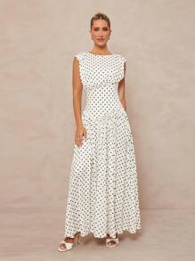Lumalex Đầm Maxi Dài Không Tay Cổ Tròn In Chấm Bi Có Thắt Lưng Cho Nữ - trắng - Xem 1