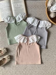 Blossori Baby Girls 3pcs/Set Ruffled Collar Knitted Vest, Spring/Summer