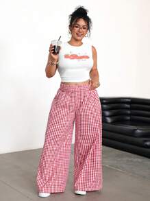 SHEIN EZwear 加大码休闲修身弹力白色夏季背心，度假牛仔西部装商务休闲女装节日机场女士毕业伊比沙岛海滩夏威夷音乐会女士波西米亚风可爱上衣 - 白色 - 查看 3