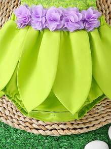 SHEIN Playful Pals 3件套女婴亮片印花连体衣，带翅膀和发带