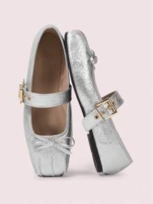 CUCCOO DOLLMOD Ladies' Chic Buckle Ballet Mary Jane Flat Shoes - Silver - View 2