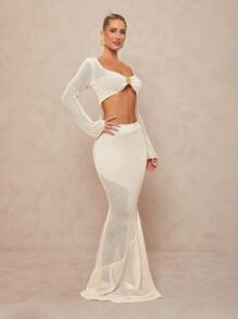 Lumalex Outing Swimsuit Swimwear Swim Cover-Up Bikini Set Summer Swimsuit Swimwear Swim Vacation Elegant Easter Bohemian BOHO Sea Beach Hot Outdoor Richly Layered Wedding Season Banquet Coming Of Age Ceremony Beach Seaside 2pcs Women Fashion Sexy Crop Sweater And Super Long Skirt Set In Fall/Winter