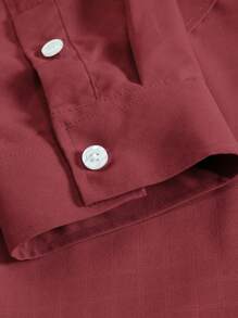 Manfinity Homme Men's Plaid Single Breasted Casual/Office Wear Long Sleeve Shirt - Burgundy - View 3