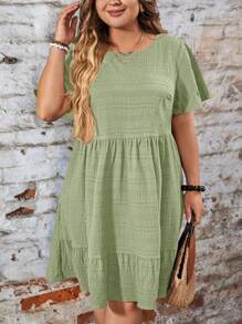 SHEIN CURVE+ Plus Size Red Doll Print Dress, Elegant For Valentine's Day & Vacation, Spring/Summer - Mint Green - View 3