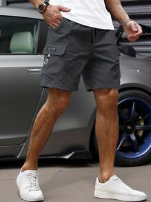 Manfinity Sport Corelite Men's Plain Color Casual Sports Cargo Shorts, Suitable For Summer - Grey - View 3