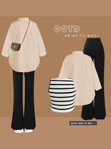 SHEIN MOOSTA 3pcs/Set Plus Size Casual Tank Top, Shirt And Pants Outfit - Multicolor - View 2