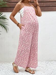 SHEIN Maternity Floral Print Jumpsuit, Casual For Vacation