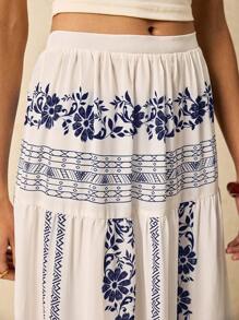 Poéselle 女士花卉印花长款休闲沙滩裙 - 白色 - 查看 7