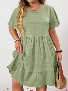 SHEIN CURVE+ Plus Size Red Doll Print Dress, Elegant For Valentine's Day & Vacation, Spring/Summer - Mint Green - View 8